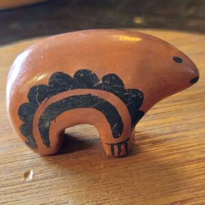 Native American Pottery Fetish Bear Signed HS Jamez Spirit Animal Clay Figurine